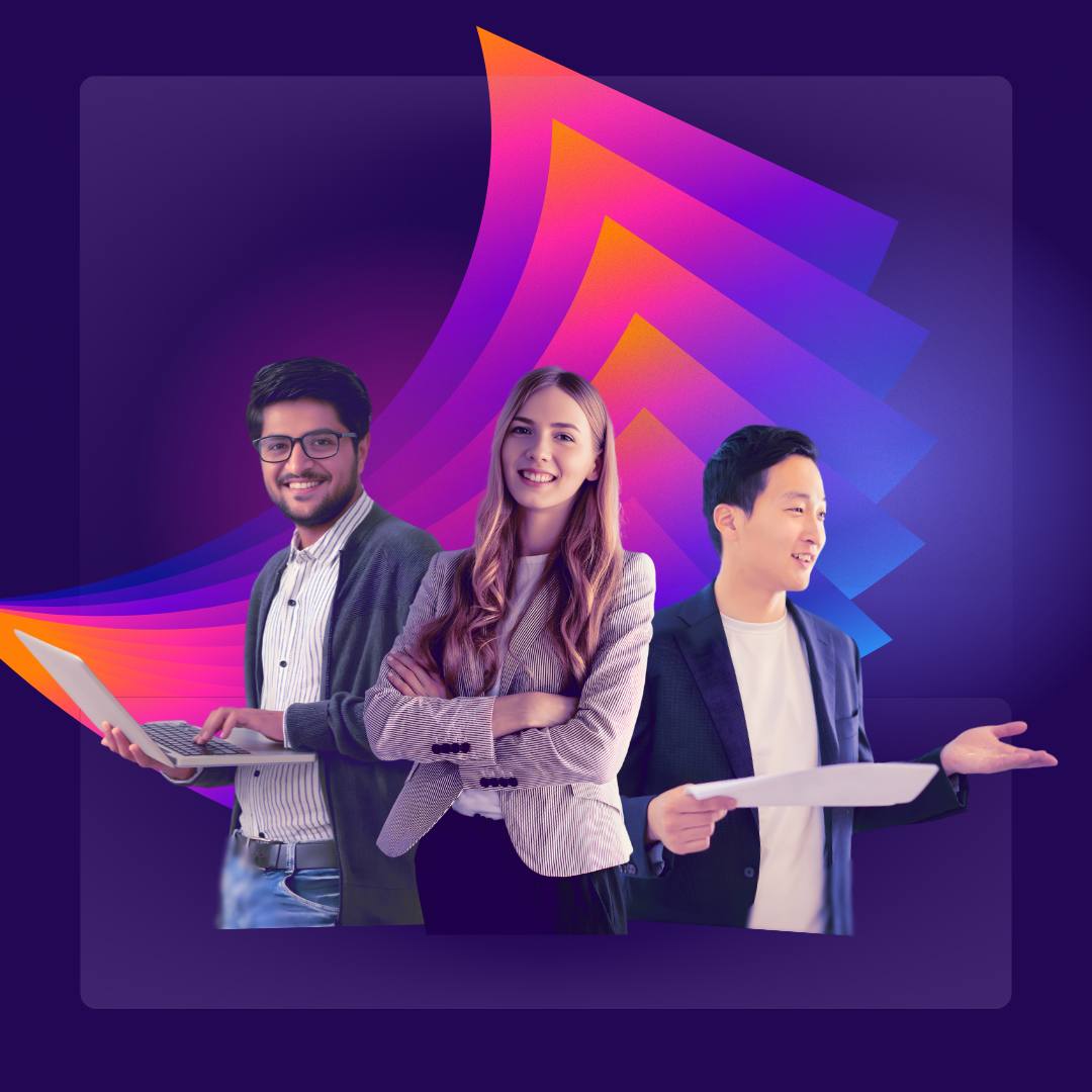 Three confident startup leaders making a presentation